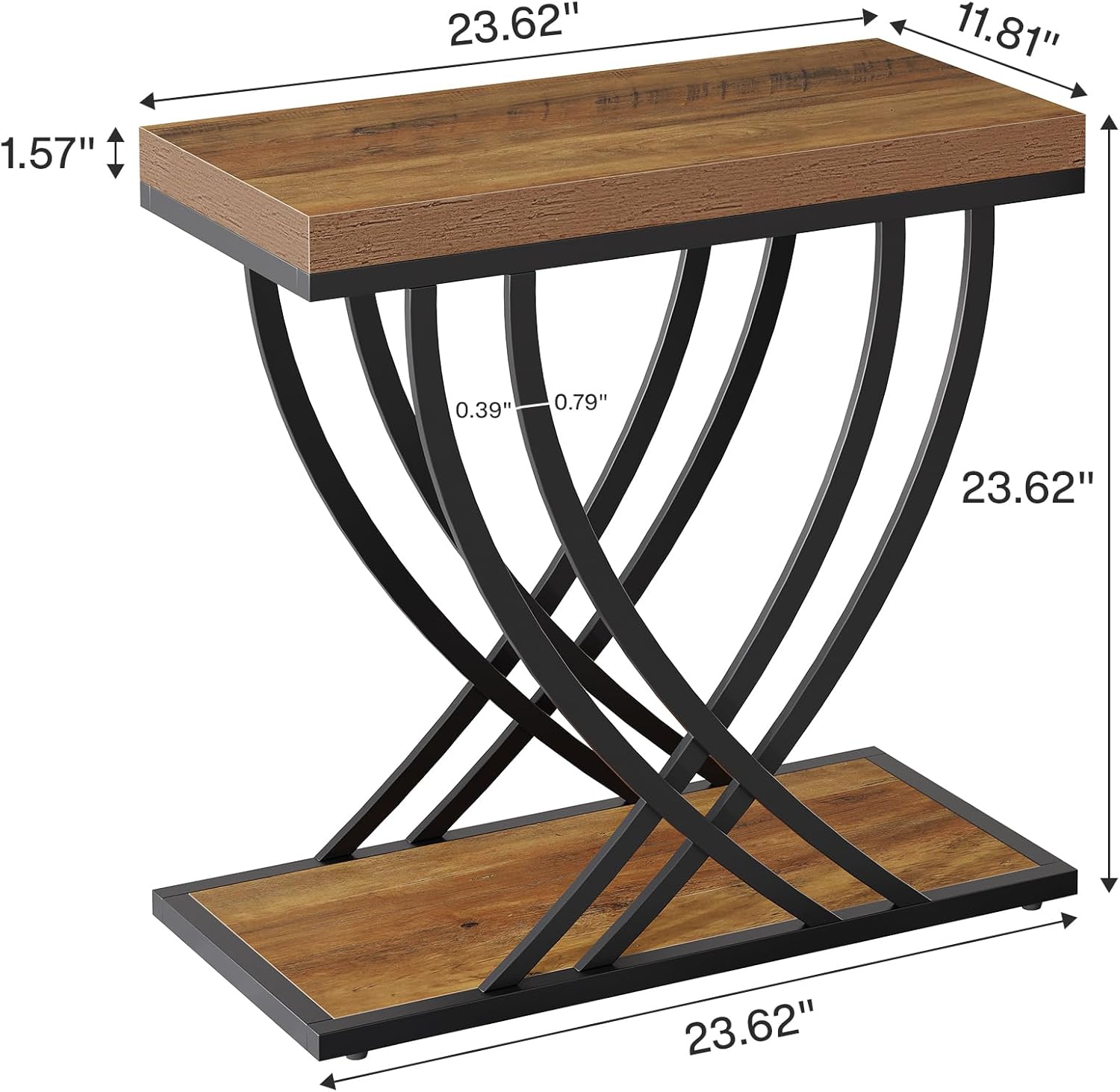 Tribesigns Side Table Set of 2, Narrow 2-Tier End Table for Living Room, Industrial Nightstand with Metal Frame, Small Bedside Tables for Bedroom, Sofa Couch, Small Spaces, Rustic Brown