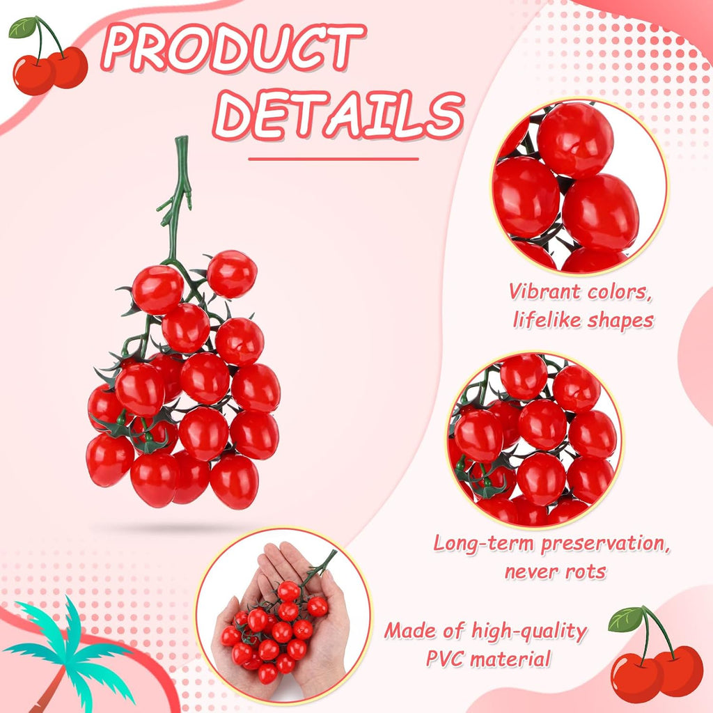 Ripeng 10 Pack Artificial Cherry Tomatoes 7.09" Long Artificial Fruit Lifelike Simulation Tomato Red Tomatoes Decoration Fake Tomato Faux Fruit Fake Vegetables Props for Home Kitchen Cabinet Decor