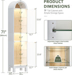 71" H Narrow Arched Display Cabinet with Glass Doors & 8-Tier Shelves, Slim Curio Cabinets with LED Lights for Collectibles/Perfume, Tall Storage Cabinets for Corner, Small Space (White)