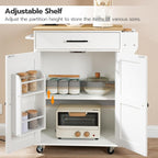 HOOBRO Kitchen Island with Power Outlet, Rolling Kitchen Island with Large Worktop, Kitchen Island Cart with Spice Rack and Drawer, Island Table for Dining Room, White and Natural WN88UZD01