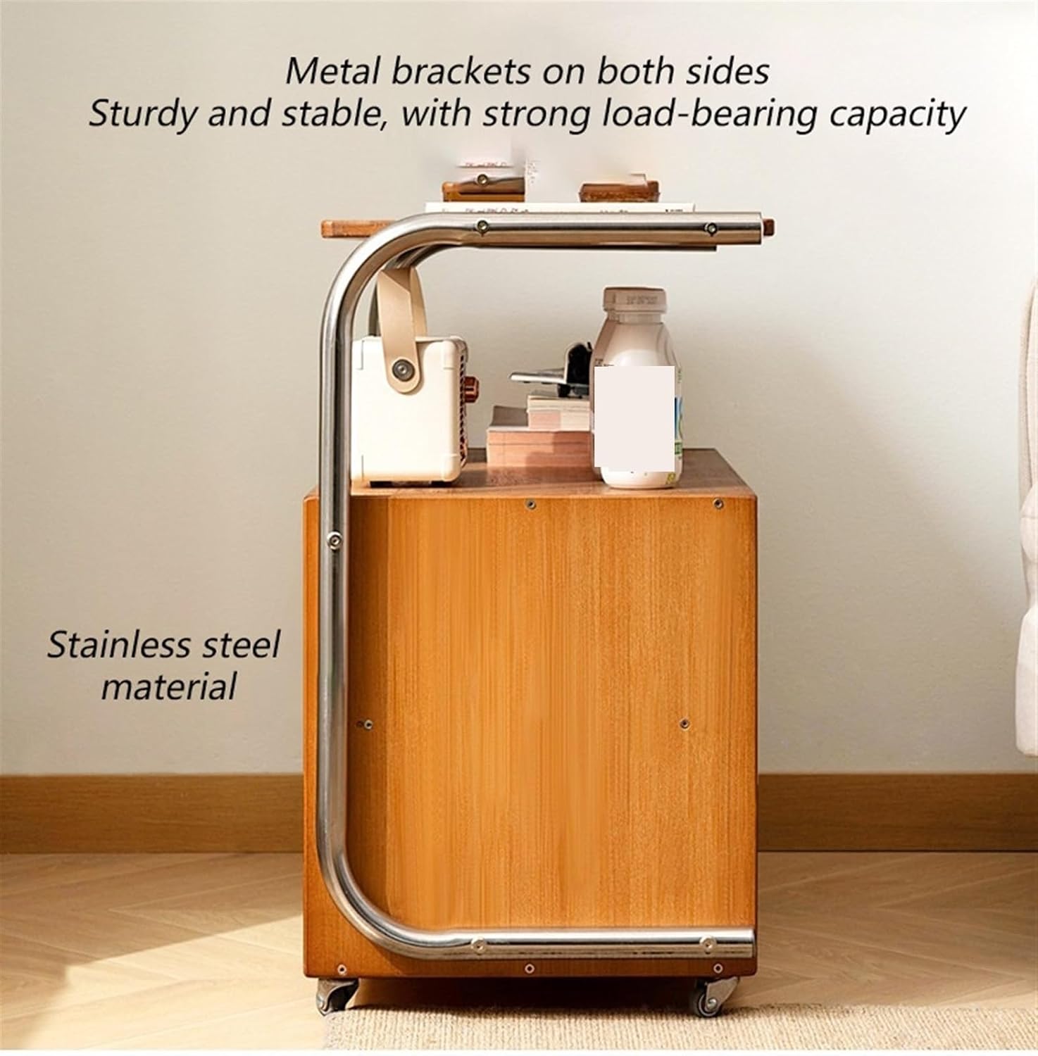 End Tables Interior ﻿, Multifunctional Sofa Side Cabinet, Movable Coffee Table, Bedside Corner Table Balcony Storage Rack, for Living Room, Kitchens Multi Scenario Use(Natural)