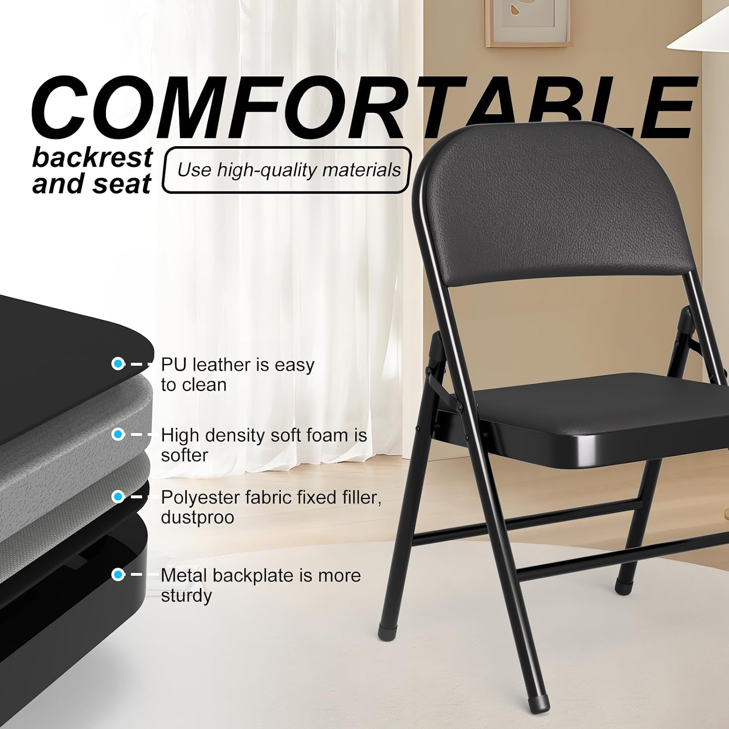 Set of 4 Folding Chairs with Cushion, No Assembly Wedding Chair, 280 LBS Capacity, Padded Folding Chairs 2 Pack for Banquet, Party, Picnic, Outdoor & Indoor Events, Black