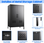 Metal Storage Cabinet with 2 Adjustable Shelves,Metal Buffet Sideboard Cabinet with 2 Doors for Home,Office, 42" H x 26" W x 14" D,Assembly Required,Black