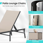 Amopatio Folding Lounge Chairs Chaise Lounge for Outside Portable Pool Lounge Chairs Set of 2 with Side Table for Patio Poolside Deck Yard, Weather Resistant, 5-Position Adjustable Backrest
