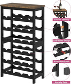 MOGELAFOO 6 Tier Bamboo Wine Rack Freestanding Floor, 24 Bottles Wine Storage Shelves with Table Top, Stackable Wine Display Rack for Kitchen, Bar, Dining Room, Rustic Brown and Black
