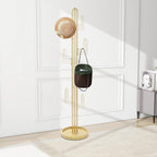 Cactus Shape Clothing Stand, Freestanding Coat Rack With 6 Hooks, 22 lbs Capacity Modern Metal Coat Racks with Round Base for Entry Hallway Bedroom Hats Bags Umbrellas (Gold)