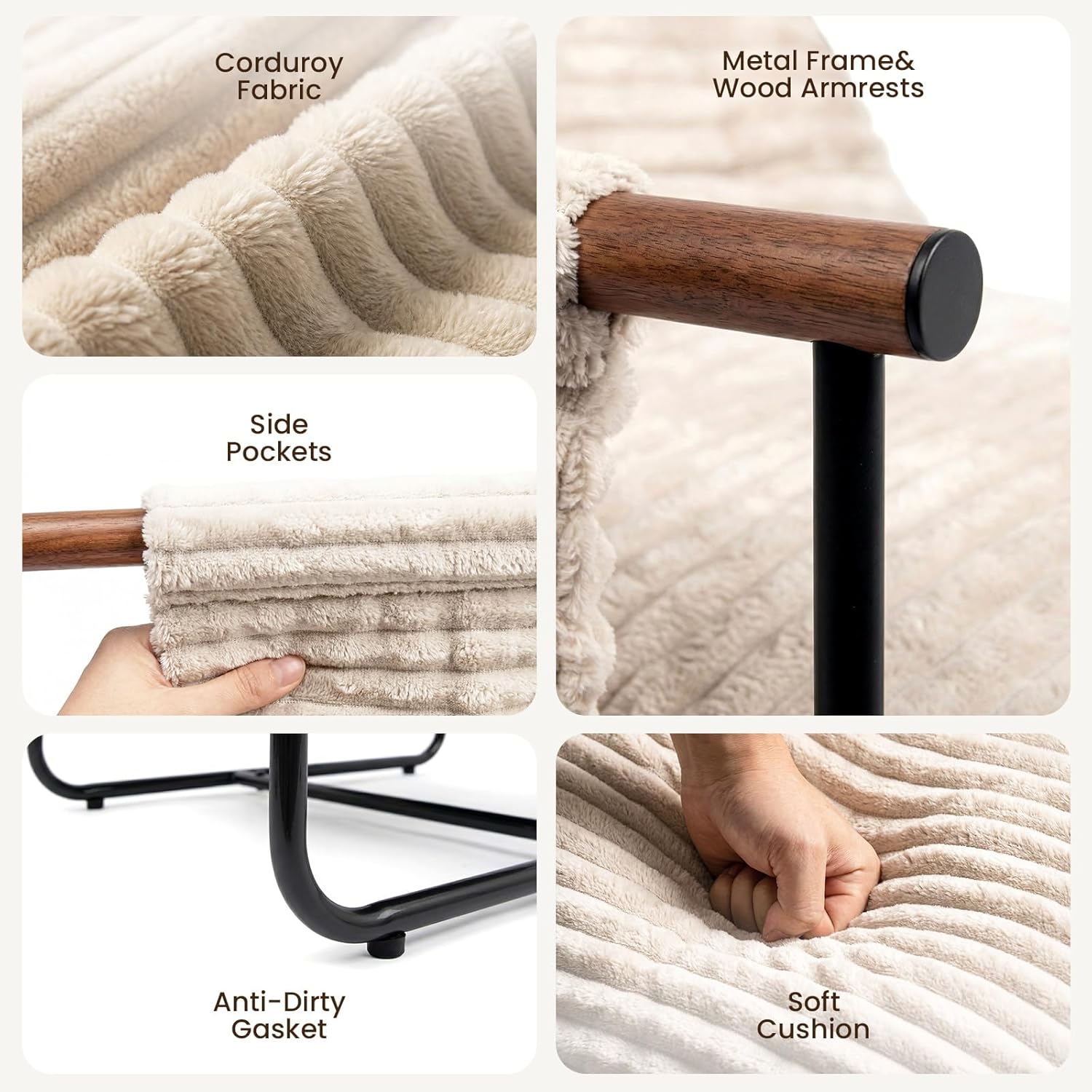 Comfy Accent Chair Cozy Reclining Sleeper Oversized Recliner Arm Chairs for Living Room Modern Lounge Armchair with Wood Armrests Sturdy Upholstered Single Sofa for Bedroom Home Office
