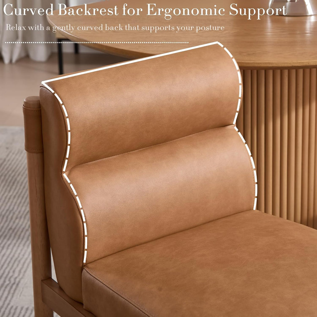 CIMOTA Modern Upholstered Dining Chairs Set of 2, Faux Leather Kitchen & Dining Room Chairs Boucle Armless Side Chairs with Curved Backrest/Solid Wood Legs, PU Brown
