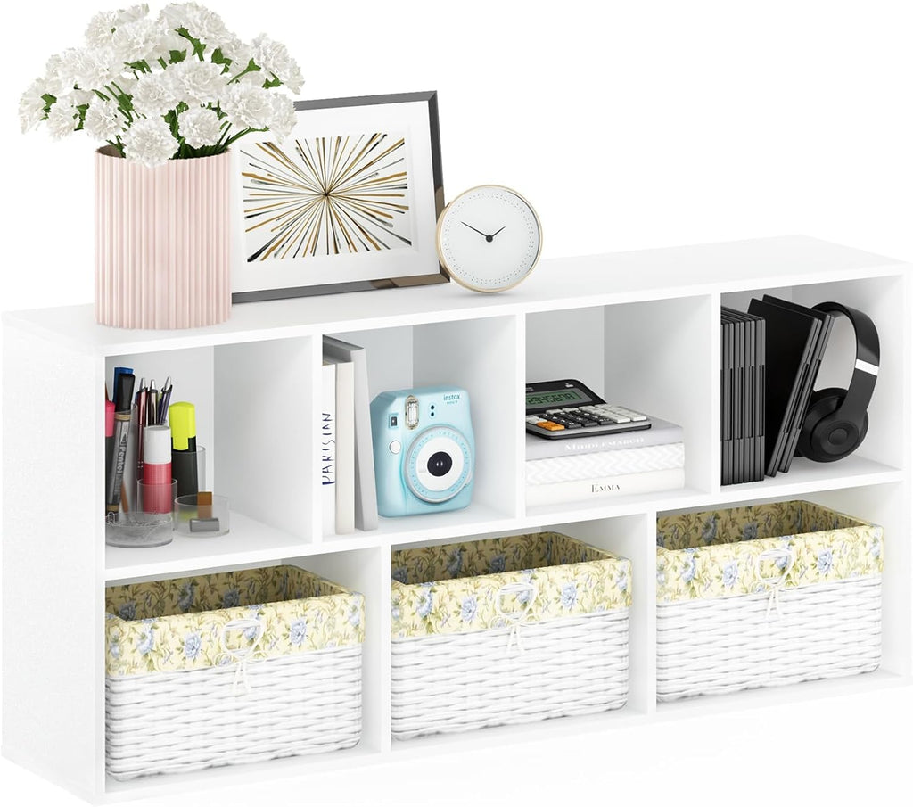 Furinno LUDER Book Shelf, 7-Cube Bookshelf, Bookcase with Open Shelves, 9.4 x 19.5 x 41.7, Easy Assembly, for Living Room, Bedroom, Home Office, Plain White