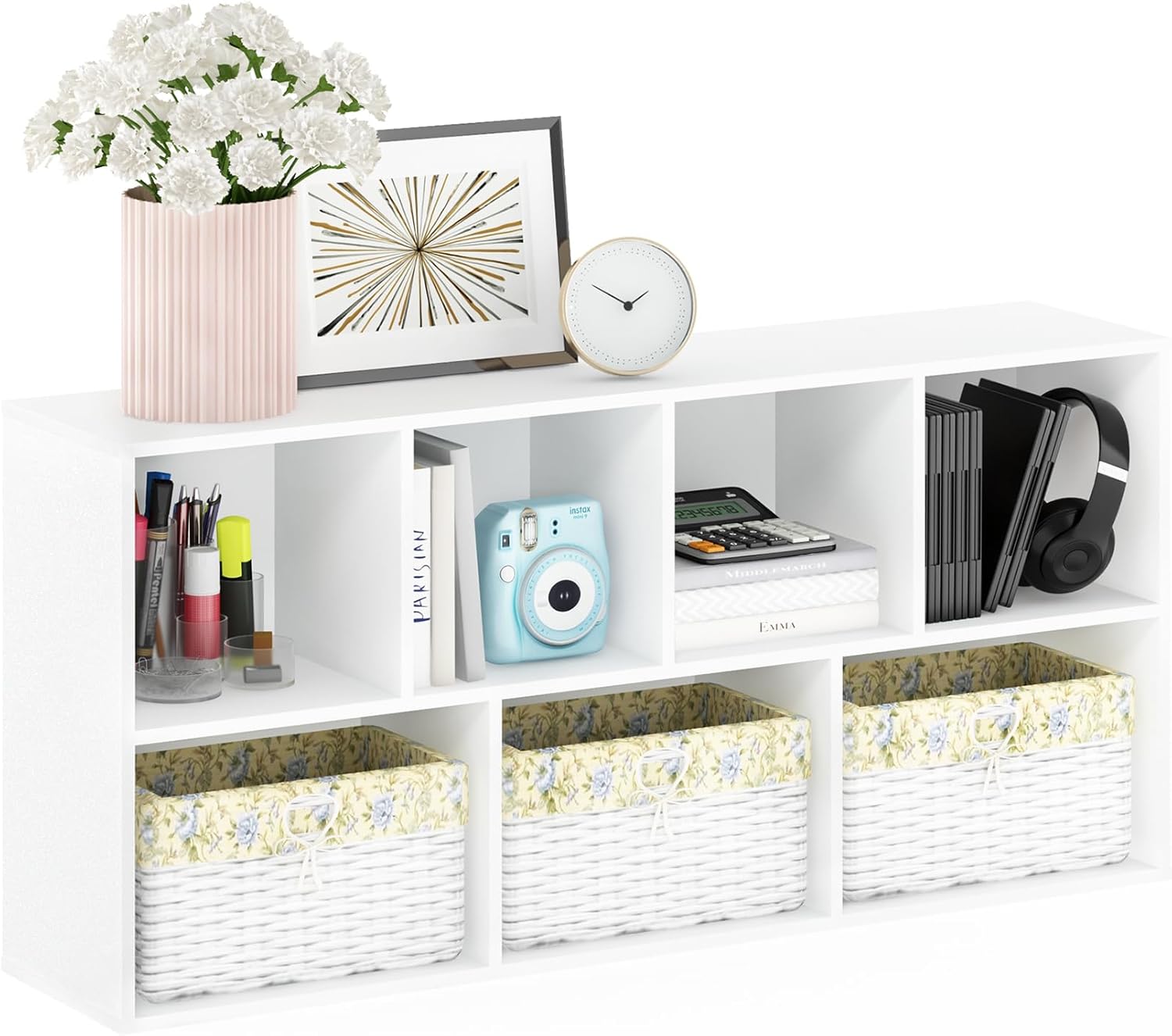 Furinno LUDER Book Shelf, 7-Cube Bookshelf, Bookcase with Open Shelves, 9.4 x 19.5 x 41.7, Easy Assembly, for Living Room, Bedroom, Home Office, Plain White