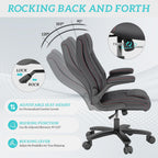 GYI Office Chair, Ergonomic Computer Desk Chair, Leather Executive Office Chair with High Back, Lumbar Support, Flip-up Arms, Wide and Thick Padded Seat, Heavy Duty Base, Rubber Wheels, Black