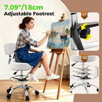 Office Drafting Chair with Footrest, Tall Height Adjustable Stool with Back Support, Heavy Duty Rolling Stool Chair with Wheels for Office Home Kitchen Bar Shop Guitar Studio Vanity, Gray