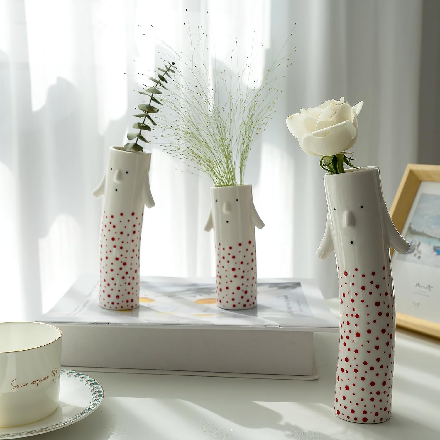 MOUGIGI Family Face Vases Set of 3 - Cute Handmade Ceramic Bud Vases for Pretty Flowers - Unique Modern Decor - Aesthetic Small Flower Holders for Home Elegance