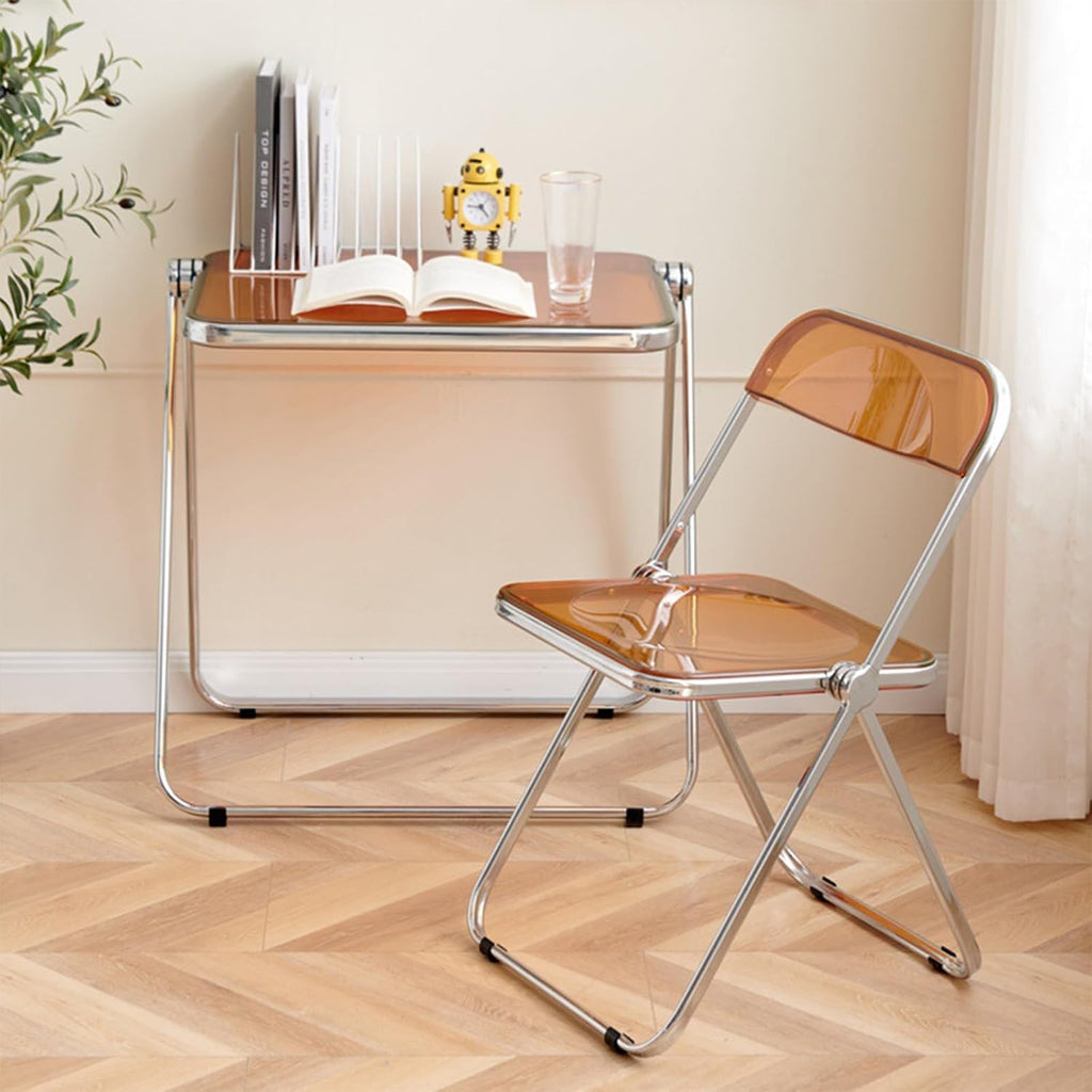 Black Acrylic Folding Tray Table, Sleek Small Foldable Writing Desk for Home Office, Space Saving Laptop Table for Small Spaces, Clear Side Table for Living Room, Portable TV Tray for Couch