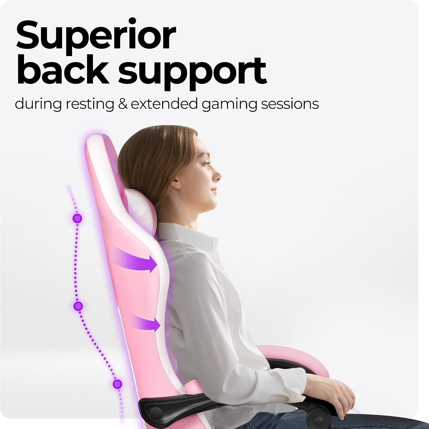 N-GEN GAMING Video Gaming Chair with Footrest Lumbar Support for Home Office High Back Recliner Height Adjustable Ergonomic Comfy Leather Computer Desk Chair (Leather Pink)