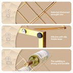 Countertop Wine Rack - 5 Bottle Freestanding Modern Gold Metal Small Wine Rack - Tabletop Wine Holder Stand for Cabinet, Pantry, Wine Bottle Storage…