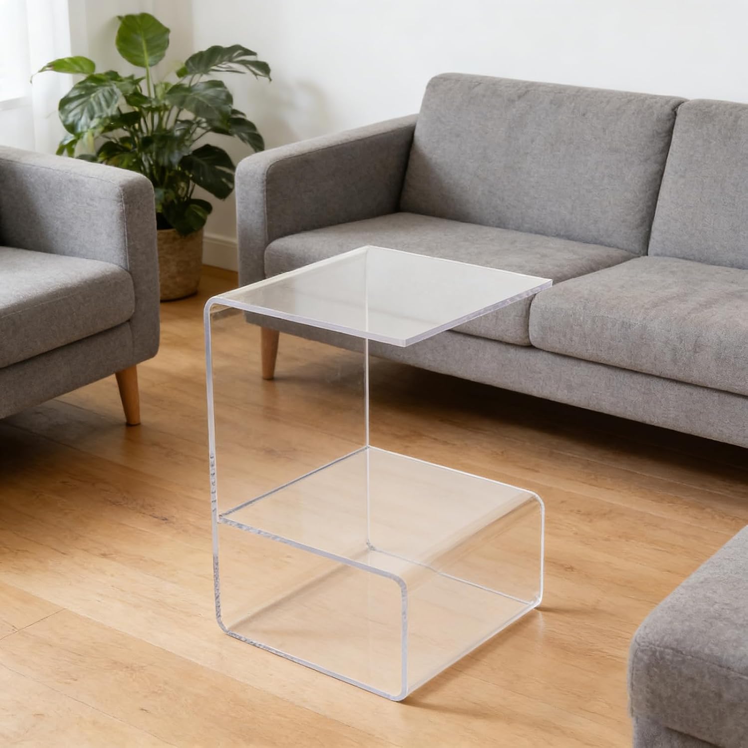 Modern Acrylic Side Table, 3-Tier End Table for Small Spaces, Clear Bedside Tables with 22lbs Capacity for Living Room, Bedroom, Bathroom, Apartment