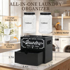 Laundry Pods Container and Dryer Sheet Holder for Laundry Room Organization&Decor, Detergent Powder Container Include 2 Plastic Jars with Lids for Powder, Pods, Scent Booster Beads