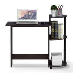 Furinno Compact 29-Inch Brown Computer Desk, Office Desk with 3 Side Shelves, Rectangular Home Office Desk, Gaming Desk for Home Office, Bedroom, Study Room, Dark Mocha