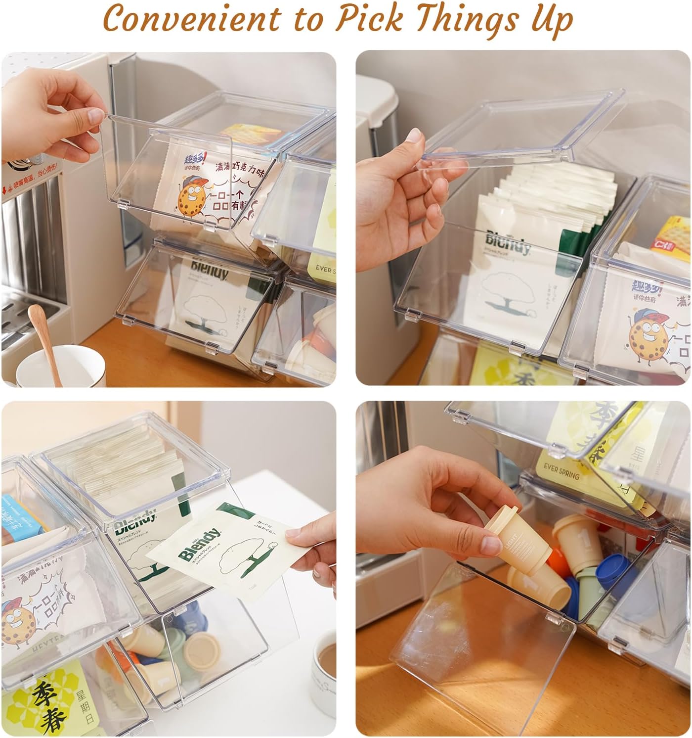 Tea Bag Organizer Coffee Pod Holder K Cup Holder, 4 Pack | Stackable Acrylic Desk Organizer Box with Lid