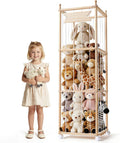 Ostutry Stuffed Animal Storage with Wheels - Wood Stuffed Animals Organizer Holder Zoo Large Capacity Plush Toy Cage with Elastic Band for Playroom, Bedroom, Nursery