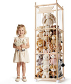 Ostutry Stuffed Animal Storage with Wheels - Wood Stuffed Animals Organizer Holder Zoo Large Capacity Plush Toy Cage with Elastic Band for Playroom, Bedroom, Nursery