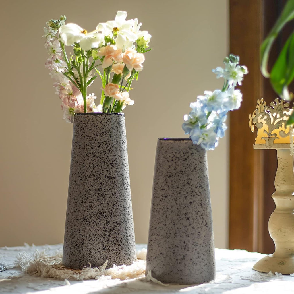 Bdor Ceramic Vase Set of 2, Modern Farmhouse Home Decor, Grey Vase with Polka Dots, Perfect for Dining, Living, Bathroom & Kitchen