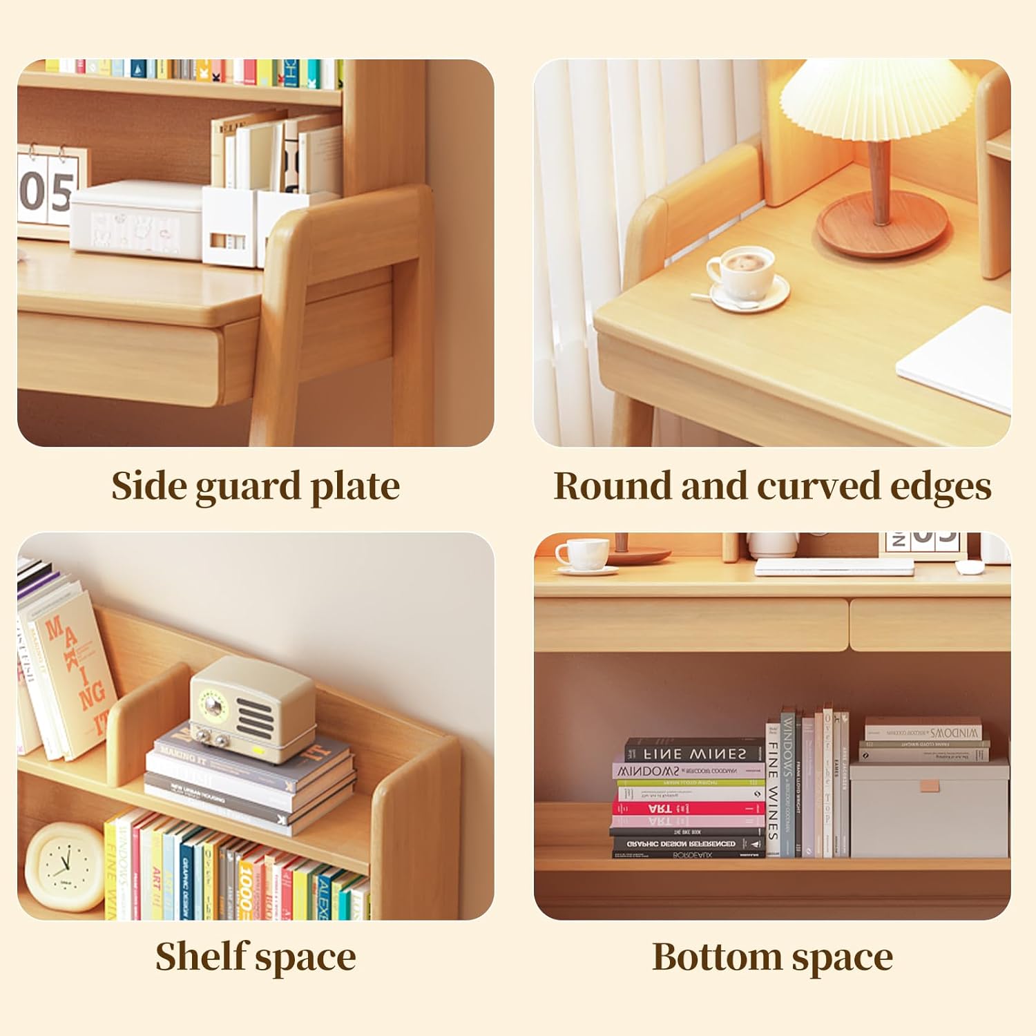 Kids Desk Wooden Childrens Study Desk with Bookshelf＆Two Drawers, Adjustable Kids Desk for Study＆Writing＆Computer＆Workstation, Nature