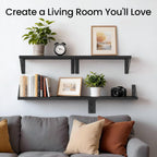 BAYKA Wall Mounted Floating Bathroom Shelves, Wood Wall Shelf for Bathroom Essentials & Decor, Space-Saving Display & Organizer (Black, Set of 4)