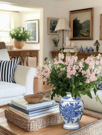 Blue and White Vase, Ceramic Vase for Home Decor 9.4" Chinoiserie Vases for Flowers Blue and White Porcelain Flower Vases for Living Room, Bathroom, Dinner Table Centerpieces