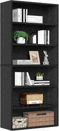 Sweetcrispy 6-Tier Bookcase, 63 Inch Tall Open Bookshelf, Freestanding Wood Book Case, Storage Shelves for Bedroom, Modern Display Bookshelf for Home Office Living Room，Black