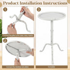 RattanView 1 Pcs Metal Martini Table White Small Round Drink Table12.5 x 12.5 x 27.75 Inches Pedestal Iron Tables for Small Living Room Bedroom Spaces