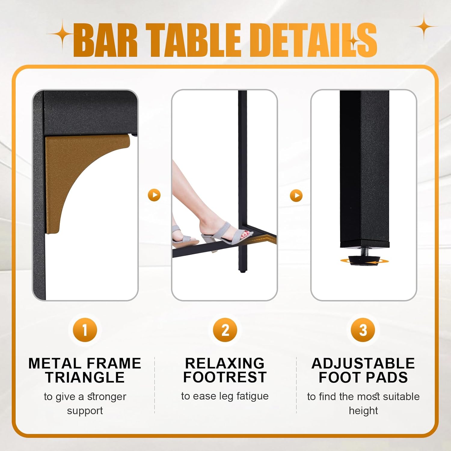 Karl home 43" Rectangular Bar Table, High Top Counter Height Table with Sturdy Metal Legs and Triangular Support, for Small Space, Dining & Kitchen, Home, Easy Assembly, Black