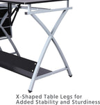 Yaheetech Drafting Desk, Drawing Table for Artists/Adults, Art Desk w/Stool and 3 Slide Drawers, Painting Studio Design Work Station, Adjustable Tabletop, Modern, 50.5 x 24 x 45 inch