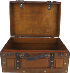 Sonew Vintage Distressed Wooden Storage Trunk with Textured Leather Handle for Multipurpose Use - Portable Antique Style Wood Chest for Clothes, Toys, and Photo Props (Large)