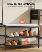 VEVOR Hall Tree with Bench and Shoe Storage, Entryway Bench with Coat Rack, 2 Drawers, 3 Storage Cubbies, 3 Open Shelves, Coat Hooks with Soft Cushion for Entryway, Hallway