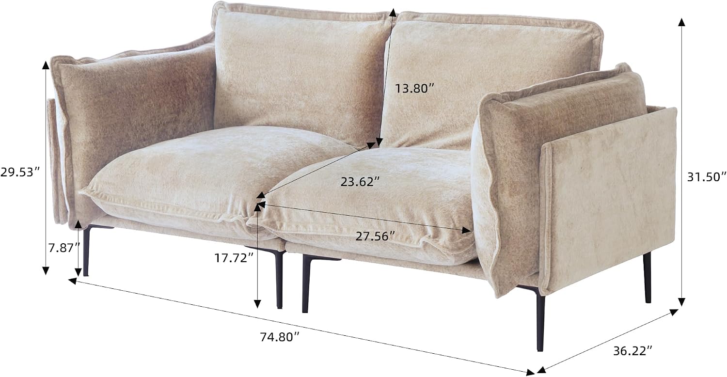JACH 74.8" Cloud Sofa, Mid-Century Modern Love Seat Couches with Thick Cushion, Modular Couch with High Sofa Legs, Sofa Furniture for Small Space Living Room Office Apartment, Light Brown
