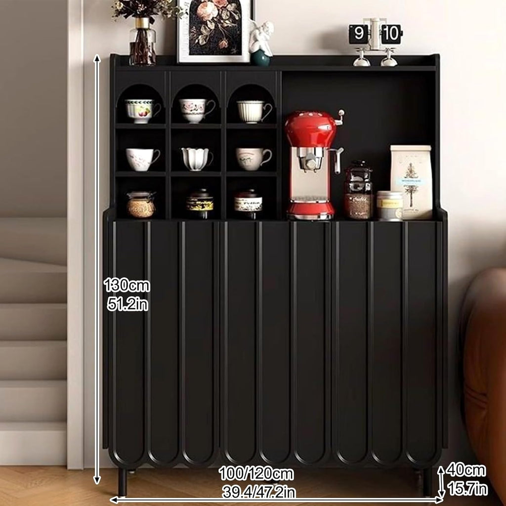Kitchen Pantry Cabinet with Adjustable Shelves, Freestanding Kitchen Cupboard, Tall Storage Cabinet, Farmhouse Coffee Cabinet, for Bedroom, Dining Room, Office(Black,130x100cm/51.2x39.4in)