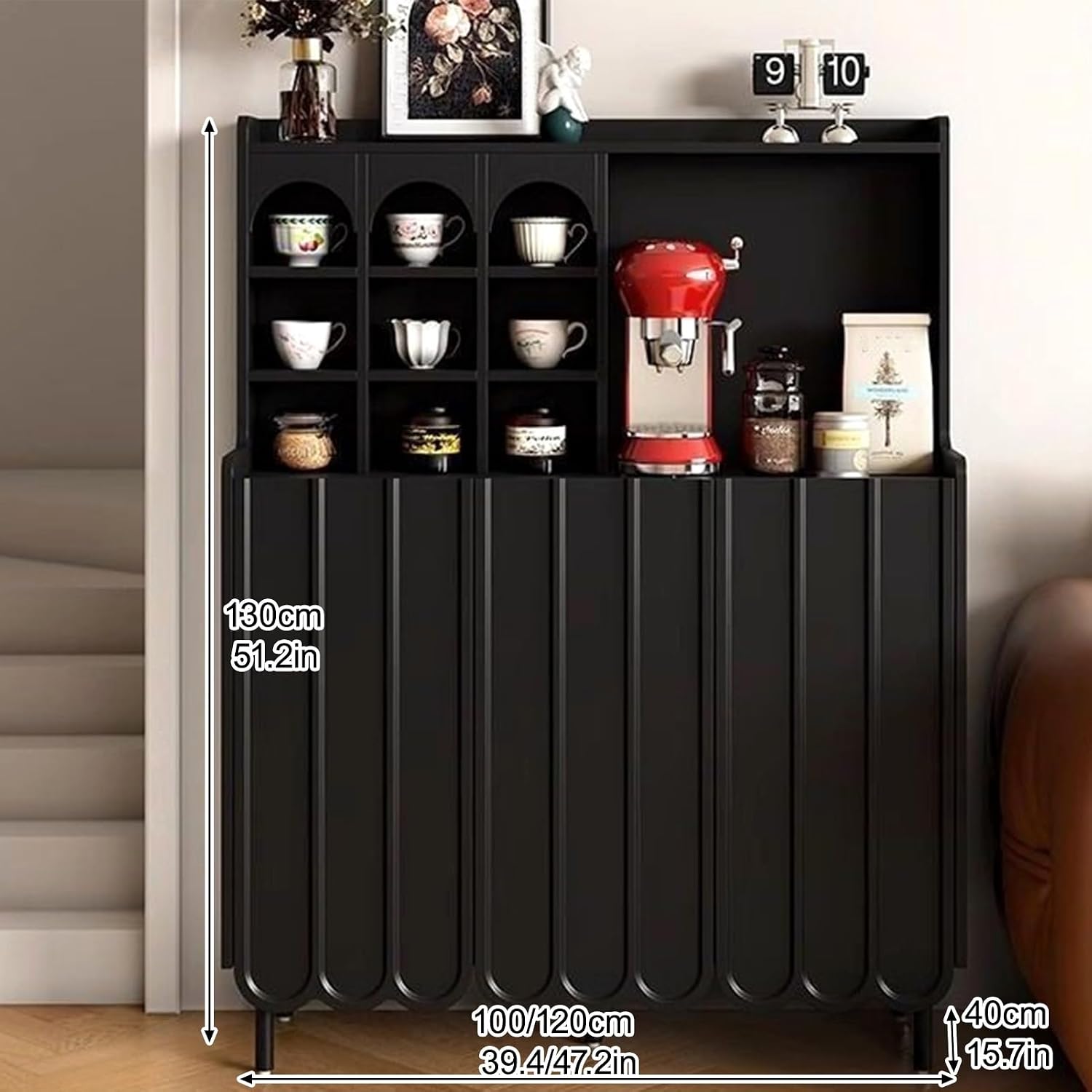 Kitchen Pantry Cabinet with Adjustable Shelves, Freestanding Kitchen Cupboard, Tall Storage Cabinet, Farmhouse Coffee Cabinet, for Bedroom, Dining Room, Office(Black,130x100cm/51.2x39.4in)