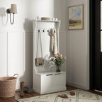 HOMCOM Hall Tree with Bench and Shoe Storage, 3-in-1 Entryway Bench with Coat Rack, 4 Hooks and Flip Top Storage Compartment, Cream White