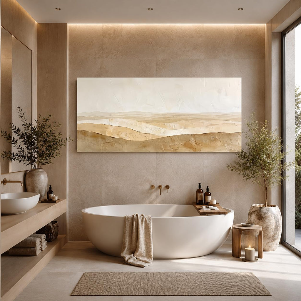 JILLICK Layered Beige Landscape Canvas Wall Art, Horizontal Textured Ridge Decor for Living Room Wall Art Decor, 46x23 in