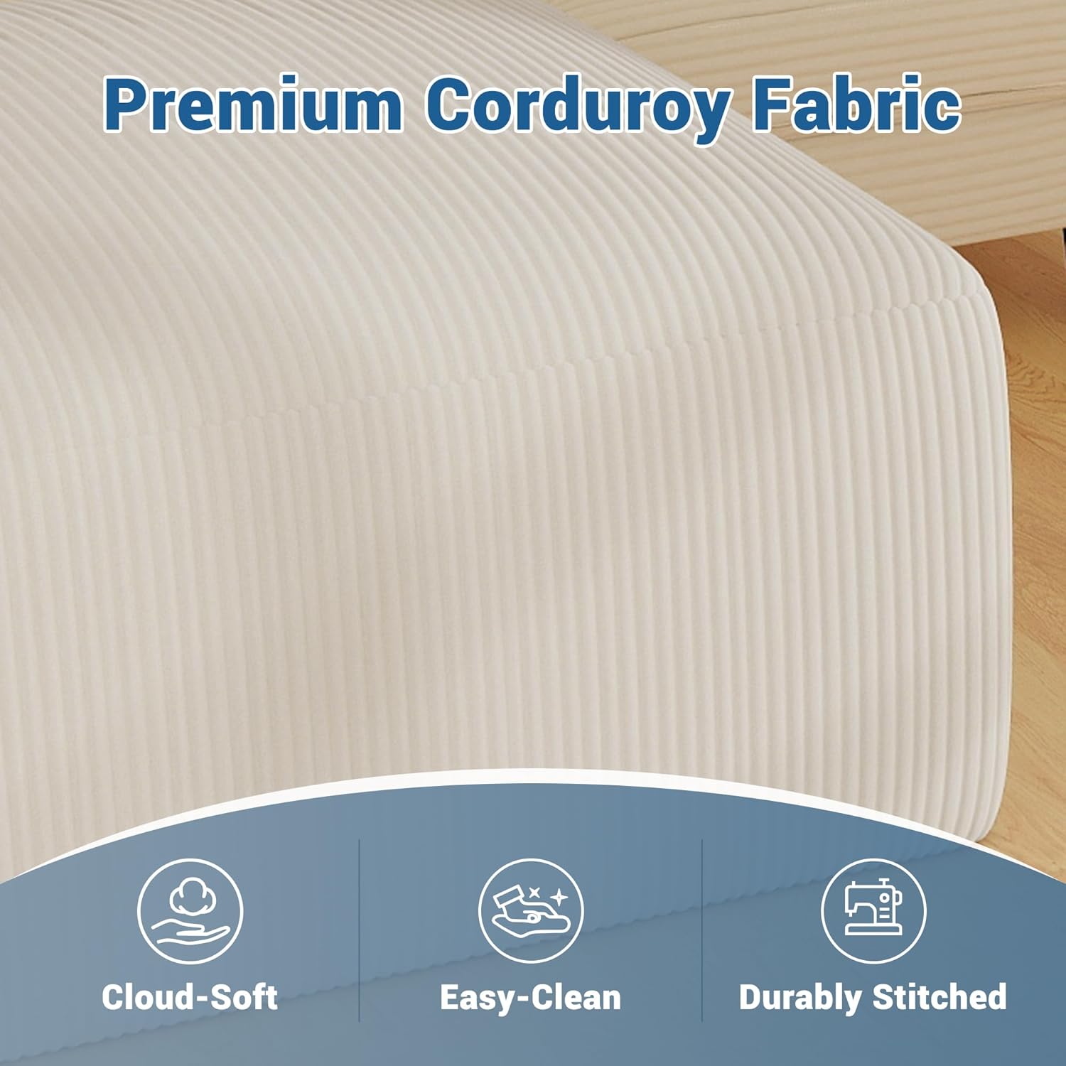 40" Oversized Square Corduroy Ottoman Pouf - Poofy Soft Foot Rest with Foam Chunk Filling, Movable Large Ottoman Pouf Footstool for Living Room Sofa Couch Bedroom, Beige (1 Piece)