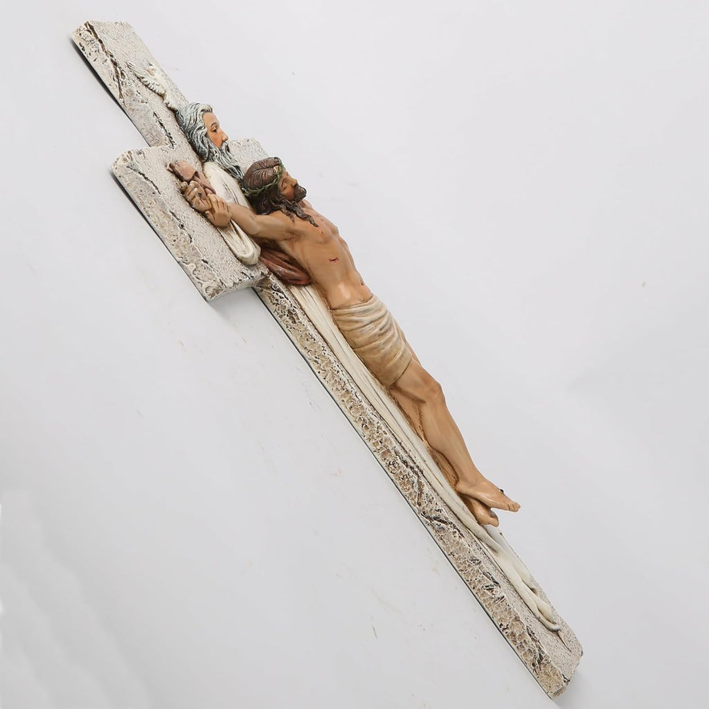 BC Catholic Holy Trinity Crucifix Wall Cross, 9.5" H Jesus Christ Inspirational Home Décor, Catholic Gifts, Religious Wall Sculpture handpainted by Buildclassic