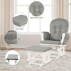 Costzon Nursery Glider with Ottoman, Upholstered Comfort Glider Rocker with Padded Cushion, Storage Pocket, Solid Wood Base, Rocking Chair Nursery for Breastfeeding, Napping (Light Gray)