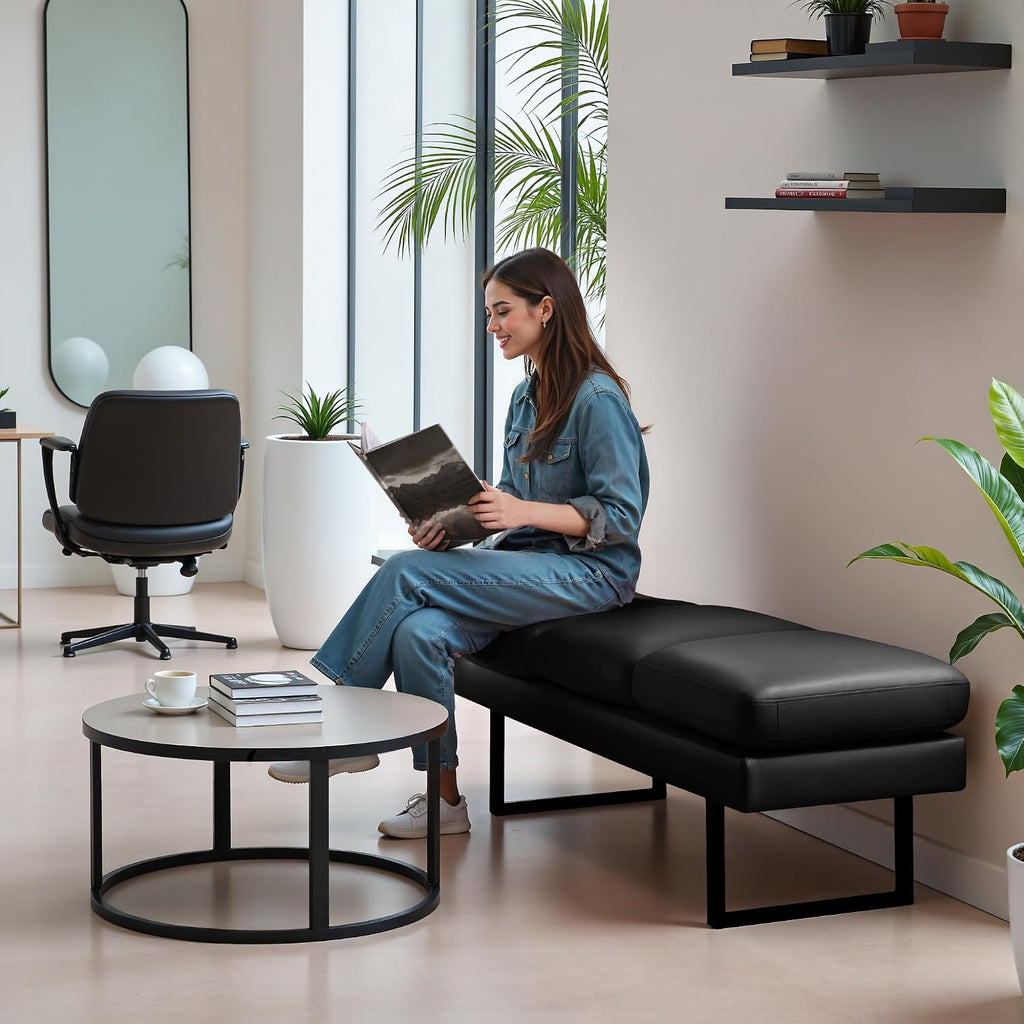 Furniwell Waiting Room Bench with 3 Seats,Faux Leather Reception Bench Upholstered Office Guest Chair Seating,Waiting Room Chair for Salon,Conference Room and Shop (Black)