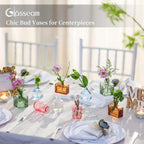 Glasseam Mini Bud Vases in Bulk 40: Colored Small Flower Vases for Centerpieces, Cute Tiny Glass Table Centerpiece for Flowers - Modern Wedding Decorations for Living Room Kitchen Baby Showers