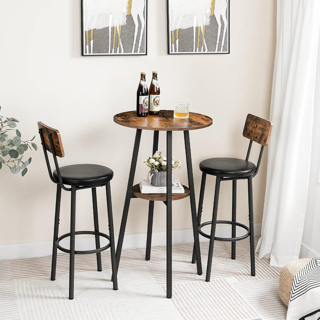 HOOBRO Bar Table, Round Pub Table, 2-Tier with Storage, 37.4" High Top for Small Spaces, with Top Particleboard for Kitchen, Easy to Assemble, Rustic Brown BF55BT01