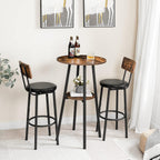 HOOBRO Bar Table, Round Pub Table, 2-Tier with Storage, 37.4" High Top for Small Spaces, with Top Particleboard for Kitchen, Easy to Assemble, Rustic Brown BF55BT01