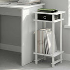 Furinno Turn-N-Tube Side Table, 3-Tier Tall Narrow Modern End Table with Storage Bin, Open Shelf Night Stand, Bedside Table, Toolless Assembly, for Living Room, Bedroom, White