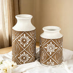 Rustic Ceramic Vase Set of 2 for Living Room Bedroom 11.02'' and 9.05'' Large Unique Flower Vases for Home Decor Office Centerpieces Fireplace Vintage Antique Farmhouse Modern Gift for Plant